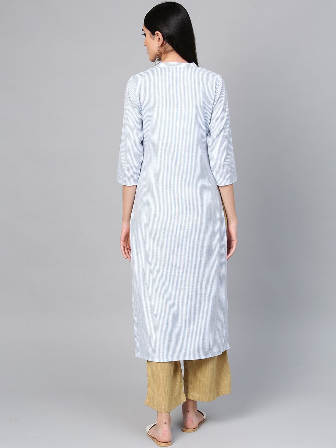 Dhiyona IE Women Blue Striped Cotton Kurta