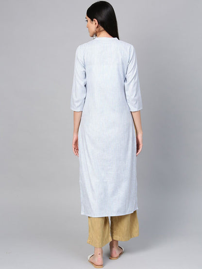 Dhiyona IE Women Blue Striped Cotton Kurta