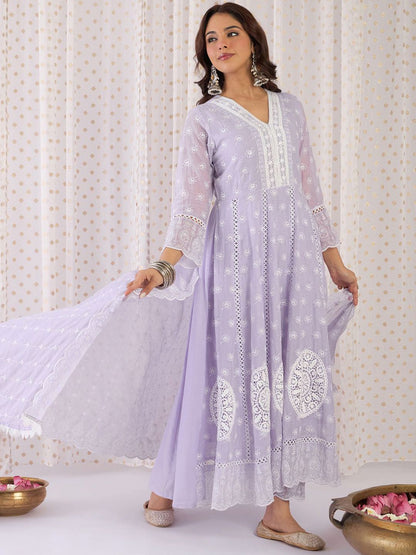 Women Ethnic Motifs Thread Work Pure Cotton Kurta with Trousers & With Dupatta