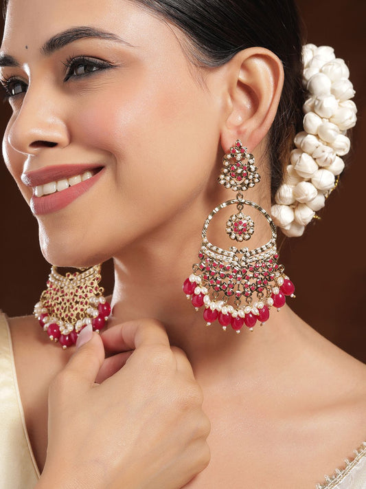 Dhiyona RJ Women's 18K Mehandi Gold-Plated Red Beaded & Pearl Accented Traditional Chandbali Earrings