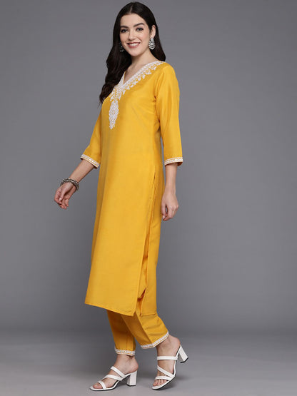 Dhiyona IE Women Yoke Design Regular Mirror Work Kurta with Trousers & Dupatta