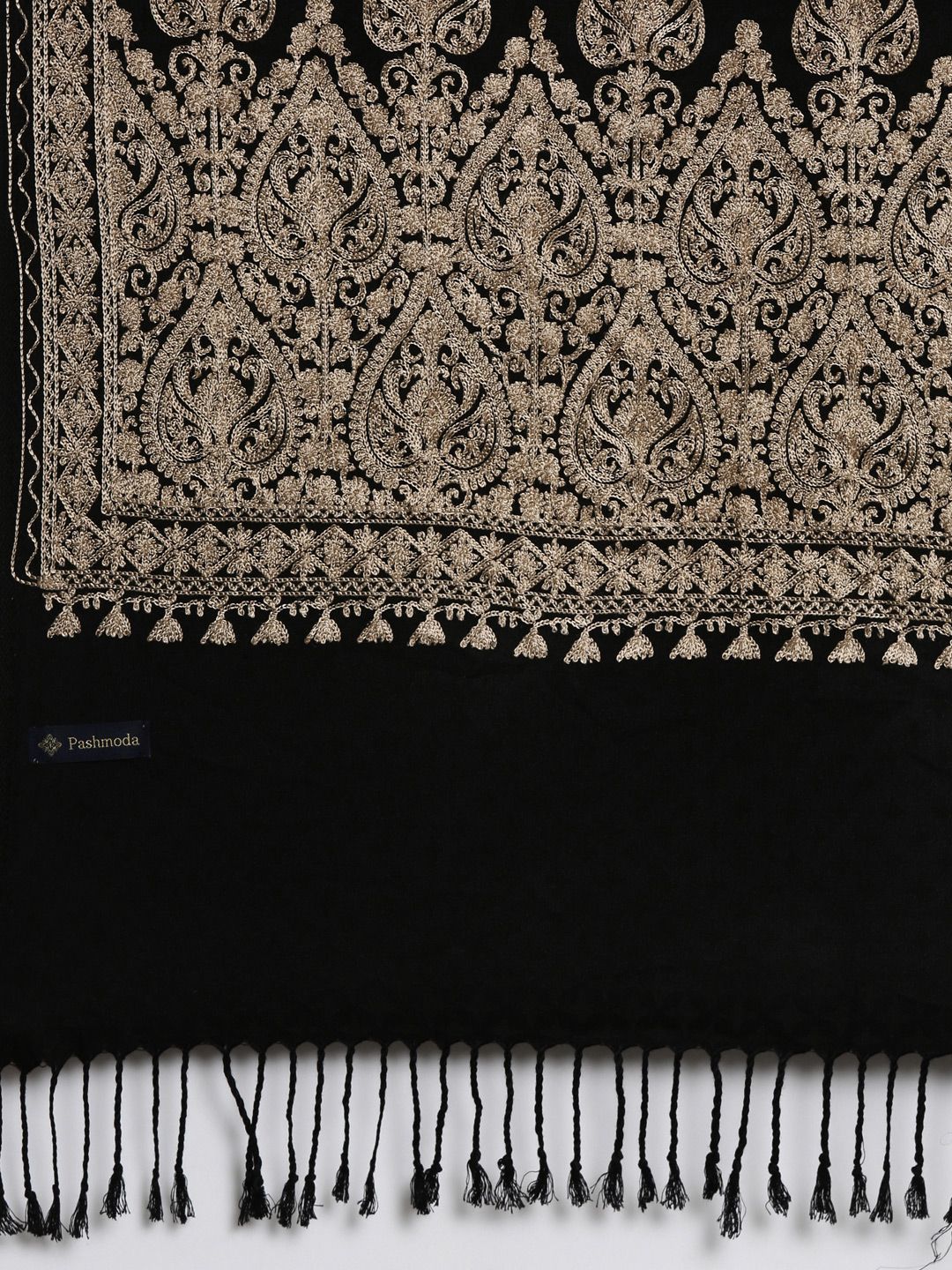 Dhiyona PA Women Black & Gold Embroidered Viscose Rayon Shawl