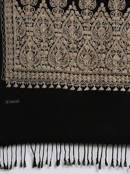 Dhiyona PA Women Black & Gold Embroidered Viscose Rayon Shawl