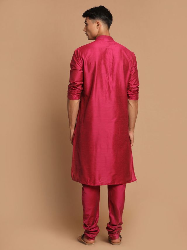 Men's Magenta Cotton Blend Straight Kurta Pyjama Set