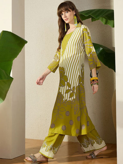 Dhiyona IE Printed Shirt Collar Top With Trouser