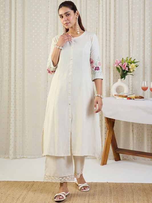 Dhiyona IE Floral Embroidered Tunic & Palazzos Co-Ord Set