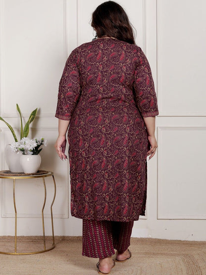 Dhiyona KL Women Paisley Printed Pure Cotton Kurta with Palazzos & With Dupatta