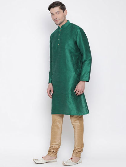 Men's Green Silk Blend Straight Kurta Pyjama Set