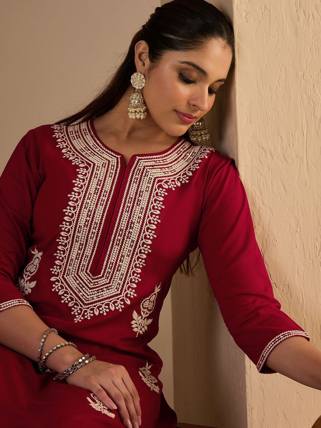 Dhiyona IE Embroidered Tunic With Trousers Co-Ords