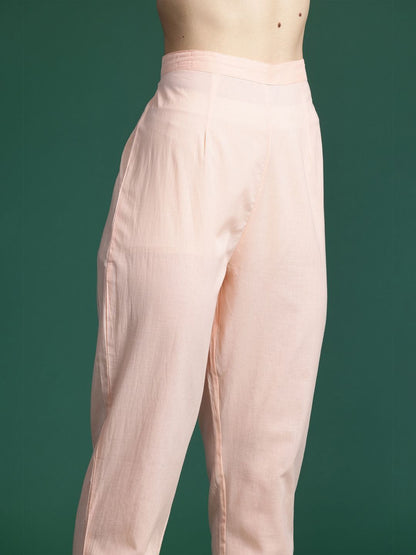 Floral Printed Empire Thread Work Pure Cotton Kurta with Trousers & With Dupatta