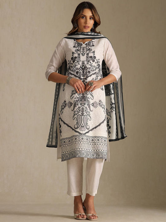 Dhiyona SO Women's Women Ethnic Motifs Printed Sequinned Kurta with Trousers & Dupatta