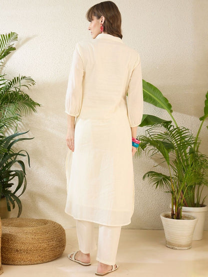 Women Ethnic Motifs Embroidered Regular Thread Work Pure Cotton Kurta with Trousers