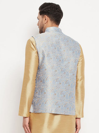 Men's Grey Silk Blend Straight Nehru Jacket