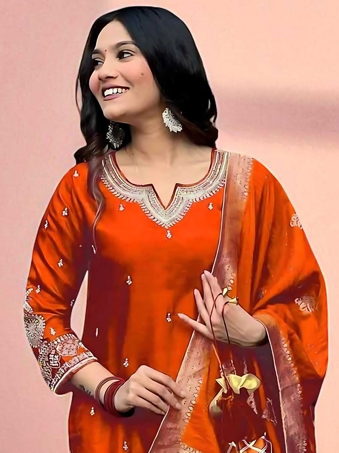 Dhiyona SN Women's Embroidered Straight Kurta Pyjama & Dupatta
