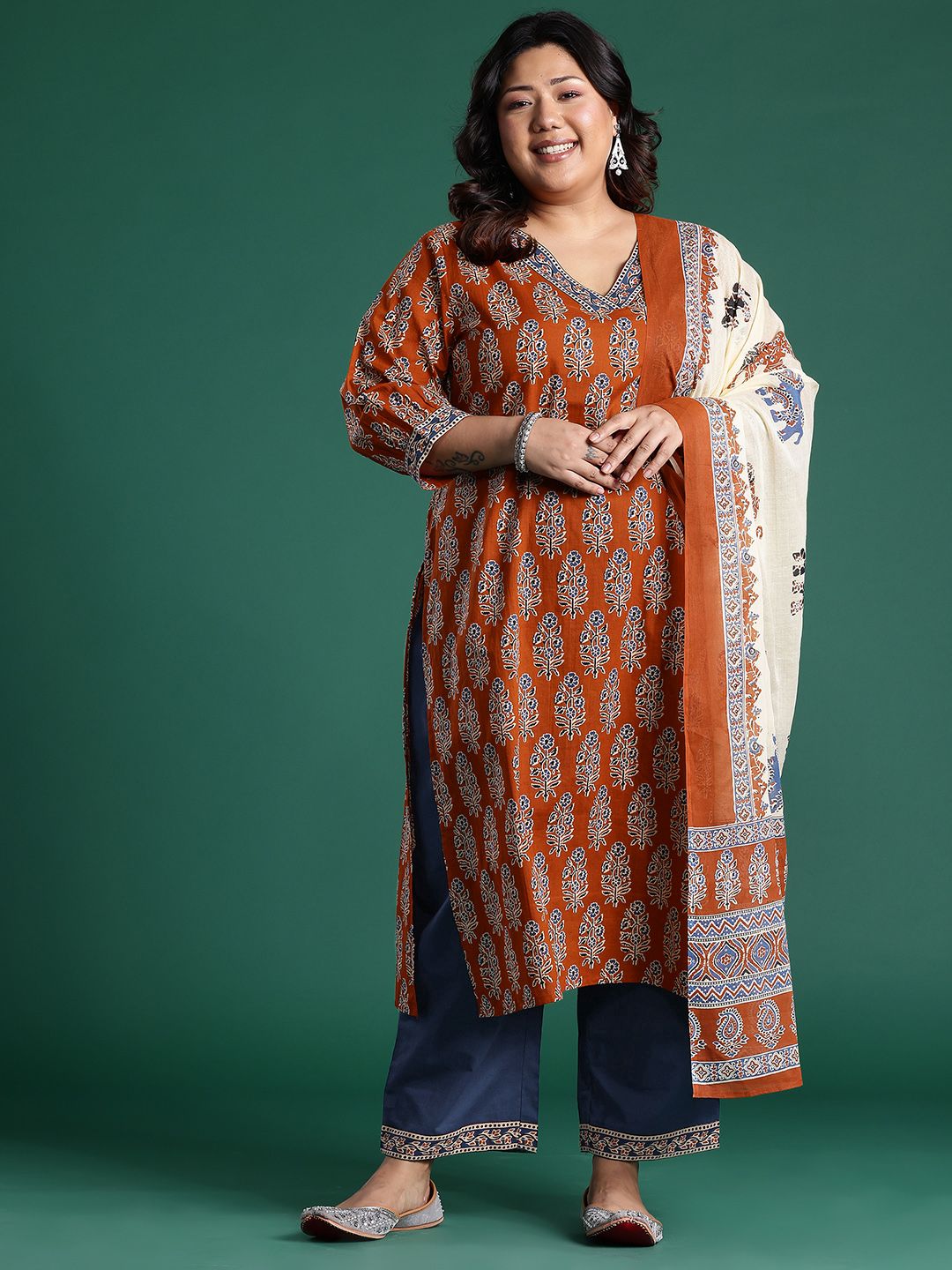 Plus Size Printed Regular Kurta with Palazzos & Dupatta