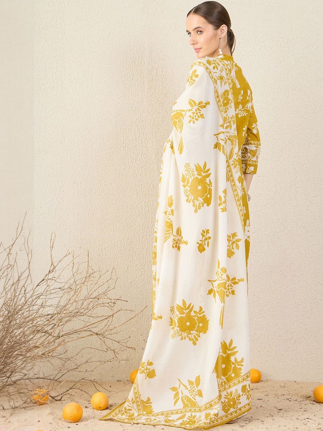 Women Floral Printed Pure Cotton Kurta with Trousers & Dupatta