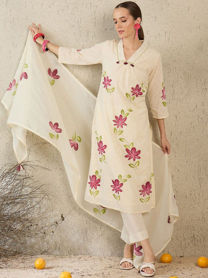 Women Floral Printed Pure Cotton Kurta with Trouser