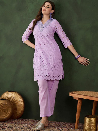 Dhiyona SN Women's Embroidered Pure Cotton Kurta & Trousers