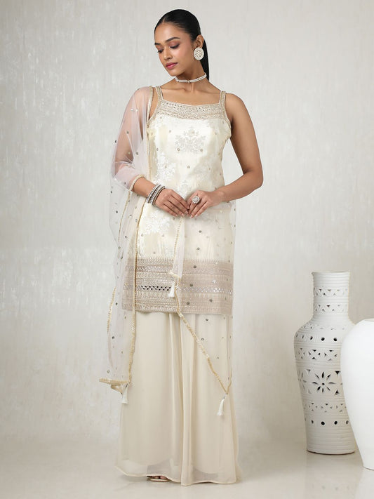 Dhiyona SO Women's Women Floral Embroidered Regular Sequinned Kurta with Palazzos & With Dupatta