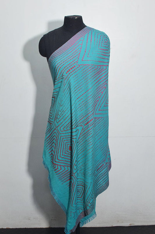 Turquoise Pashmina Woven Jacquard Shawl