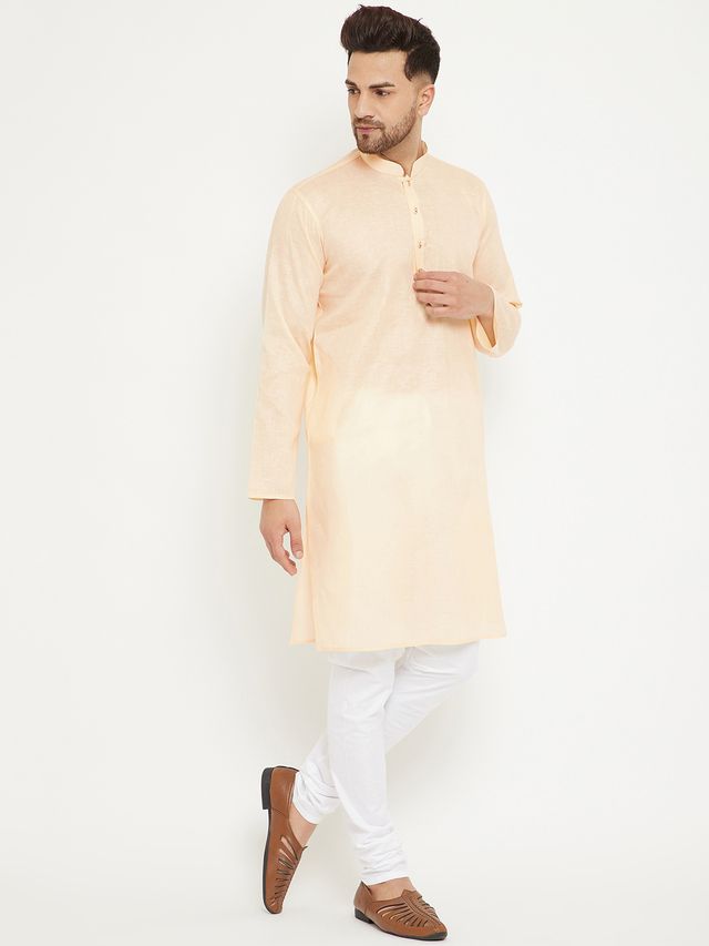 Men's Cream Cotton Blend Straight Kurta Pyjama Set