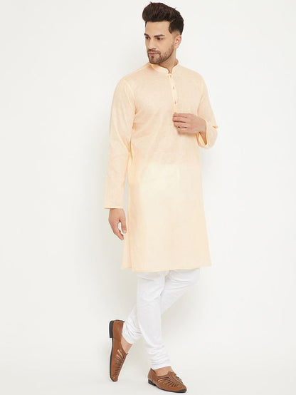 Men's Cream Cotton Blend Straight Kurta Pyjama Set