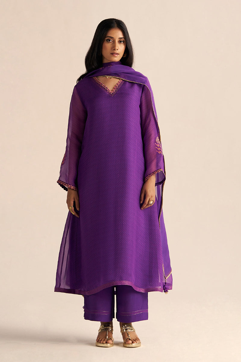 Dhiyona GF Women's Purple Kora Silk Festive Kurta Set