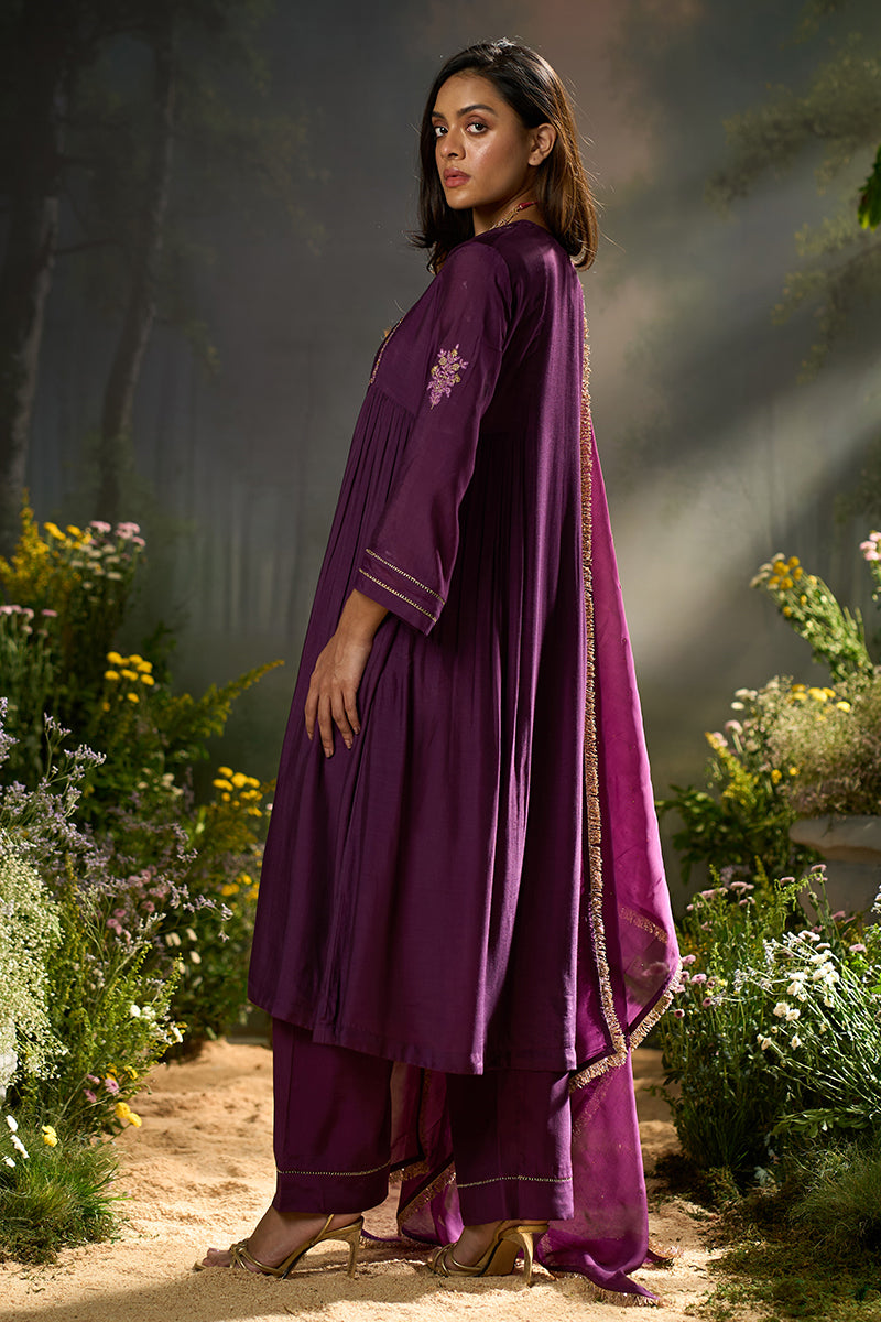Dhiyona GF plum bemberg silk festive kurta set