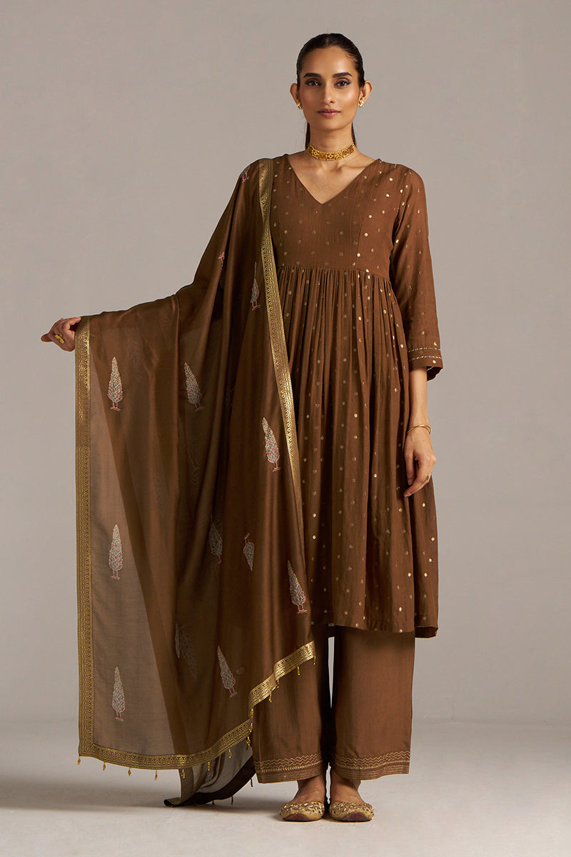 Dhiyona GF Women's Toffee Zari Woven Festive Kurta Set