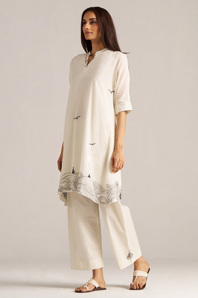Dhiyona GF Women's Cream and Black Woven Cotton Co-ord Set