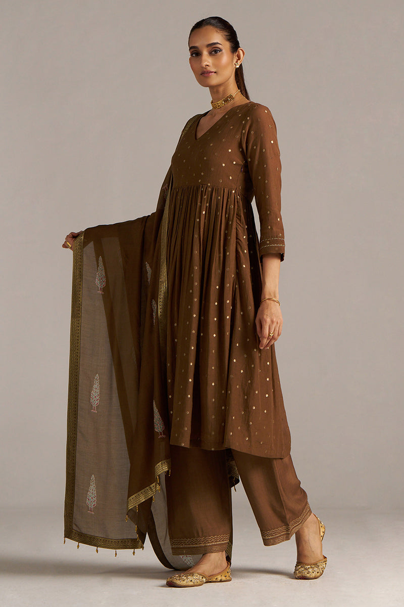 Dhiyona GF Women's Toffee Zari Woven Festive Kurta Set