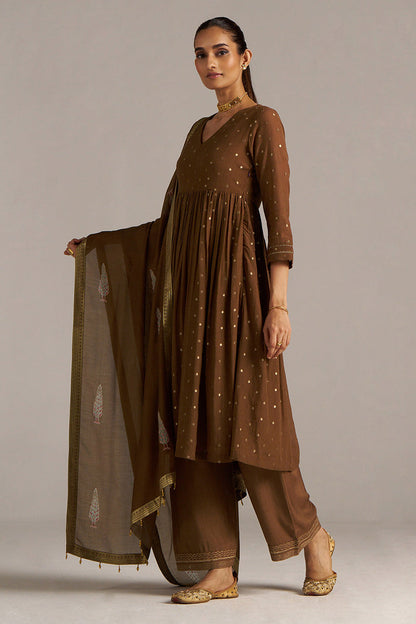 Dhiyona GF Women's Toffee Zari Woven Festive Kurta Set
