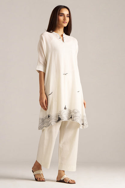Dhiyona GF Women's Cream and Black Woven Cotton Co-ord Set