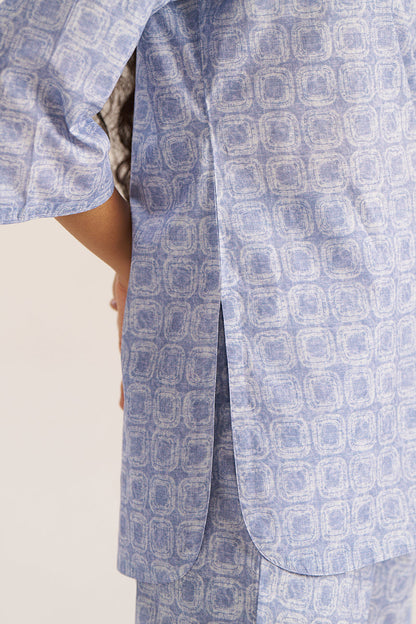 Women's Powder Blue and White Pure Cotton Loungewear