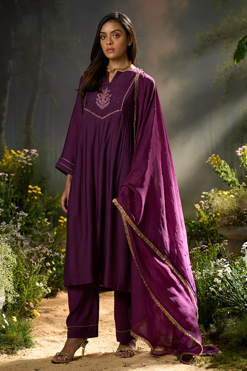 Dhiyona GF plum bemberg silk festive kurta set