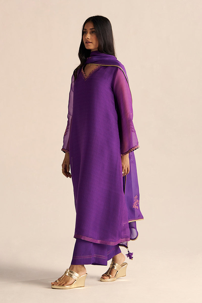 left leg full model view Buy Purple Kora Silk Festive Kurta Set