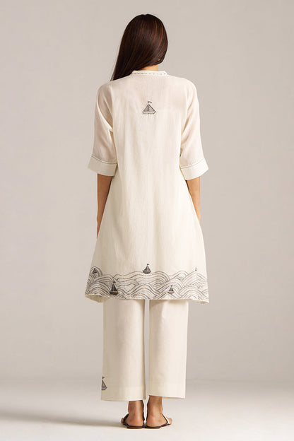 Dhiyona GF Women's Cream and Black Woven Cotton Co-ord Set