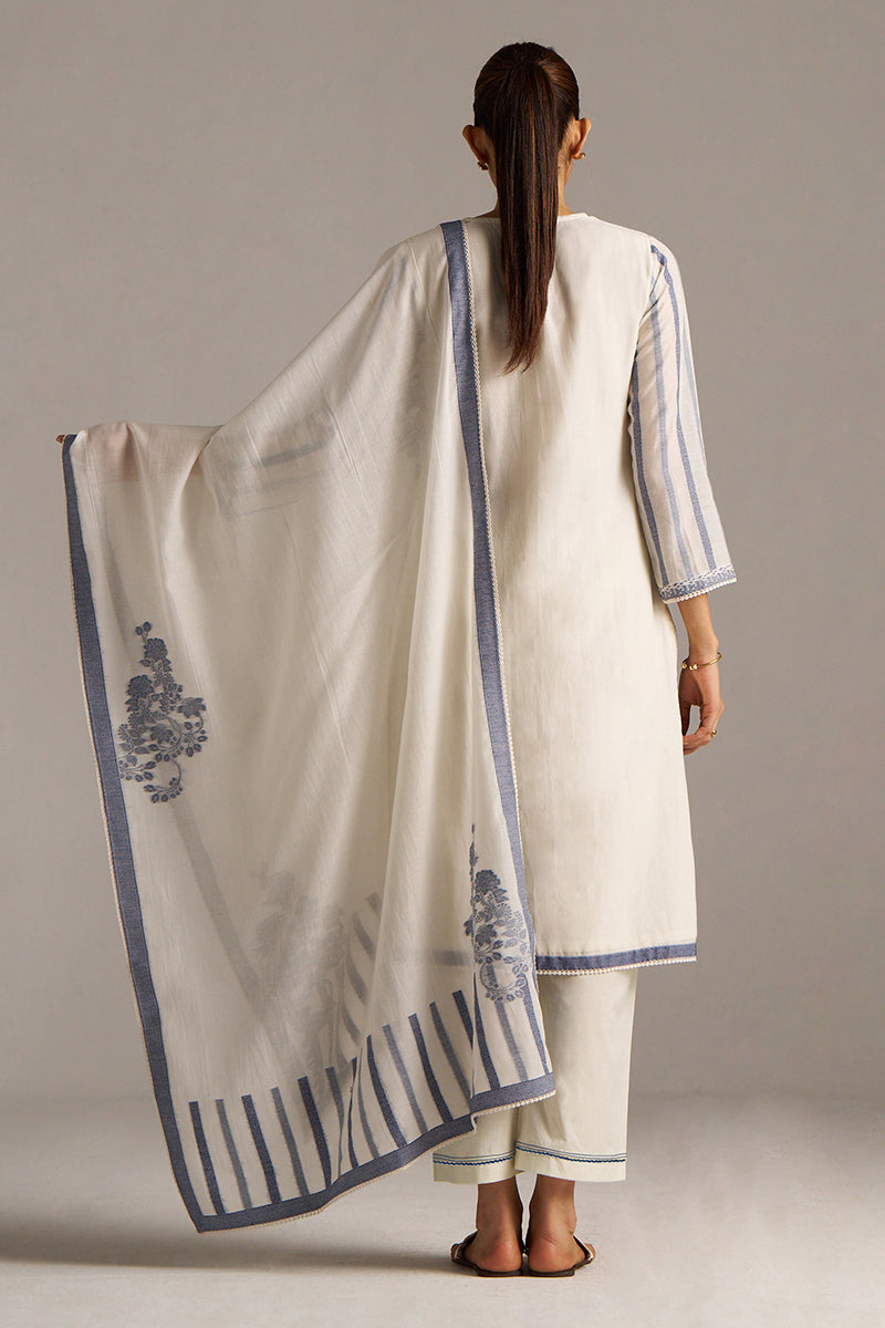 Dhiyona GF Women's Off-White And Blue Woven-Chanderi Kurta Set