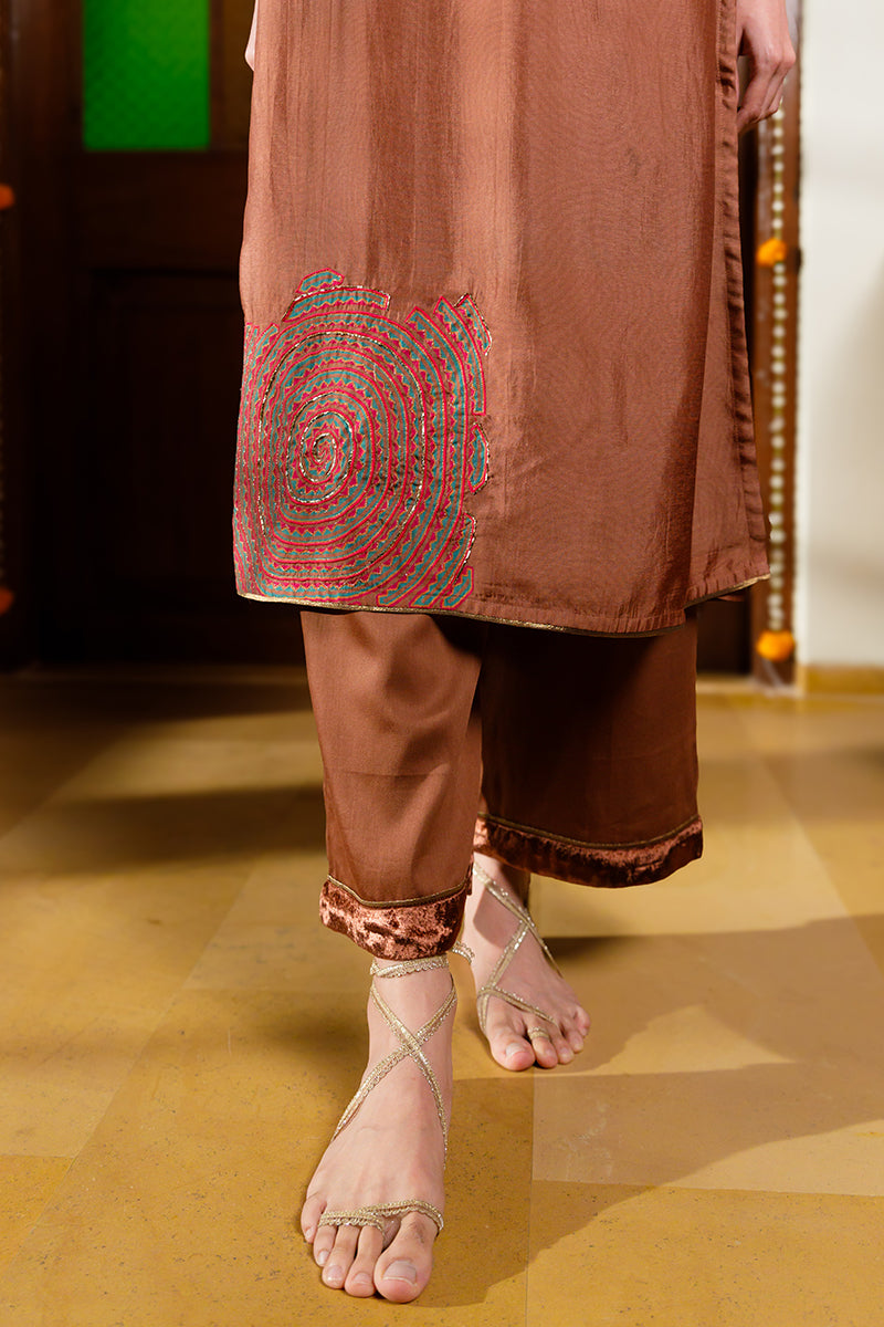 Women's Milk Chocolate Brown Raw Silk Co-ord Set