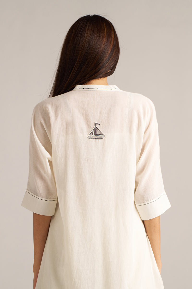 Dhiyona GF Women's Cream and Black Woven Cotton Co-ord Set