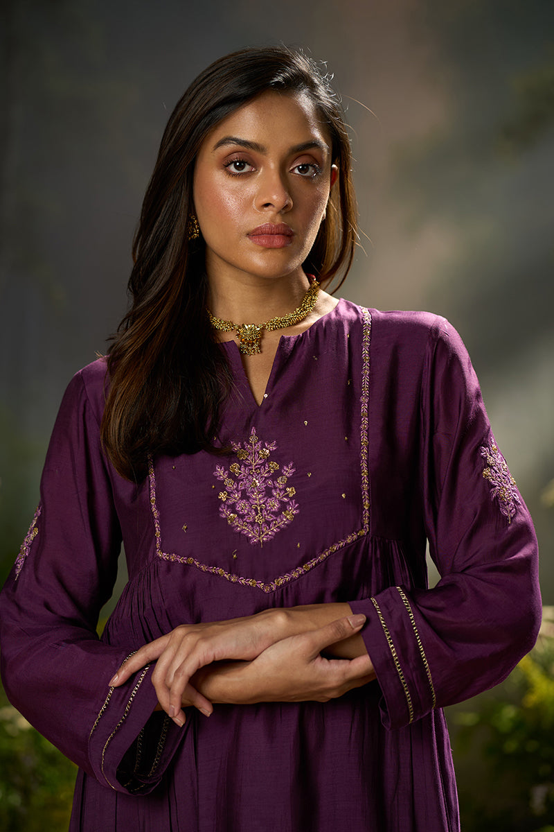 Dhiyona GF plum bemberg silk festive kurta set