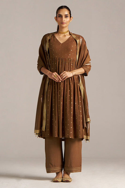 Dhiyona GF Women's Toffee Zari Woven Festive Kurta Set