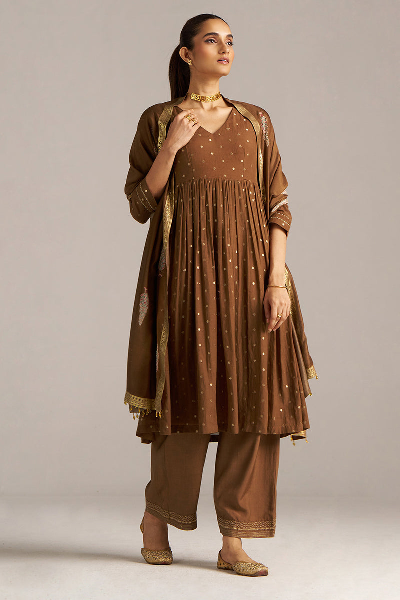 Dhiyona GF Women's Toffee Zari Woven Festive Kurta Set