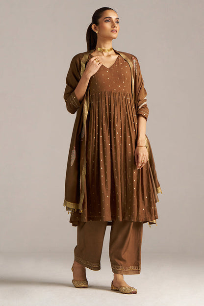 Dhiyona GF Women's Toffee Zari Woven Festive Kurta Set