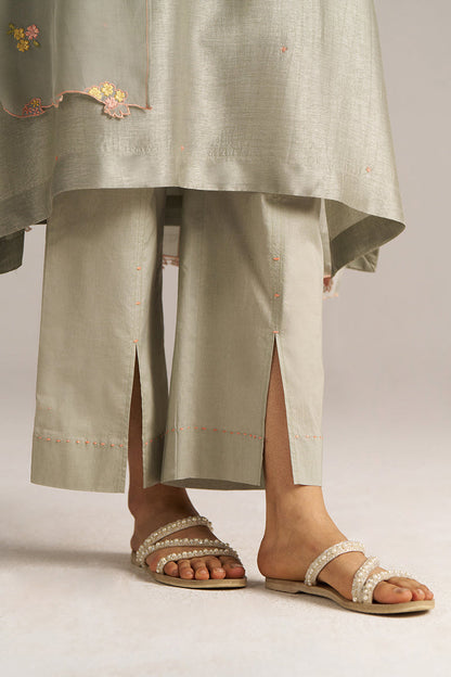 Dhiyona GF Women's Seagrass Grey Raw Silk Festive Kurta Set