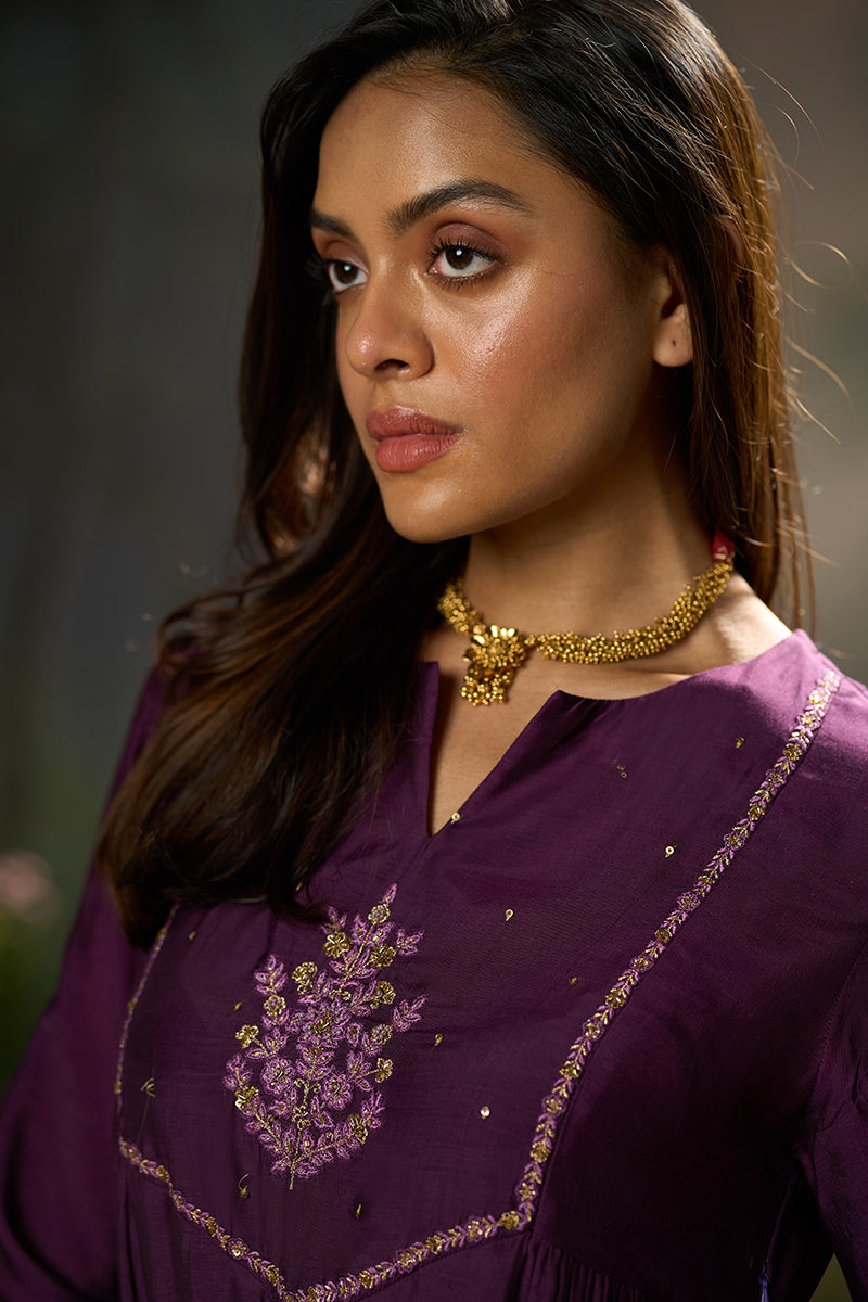 Dhiyona GF plum bemberg silk festive kurta set