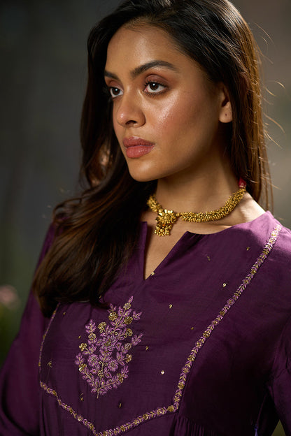 Dhiyona GF plum bemberg silk festive kurta set