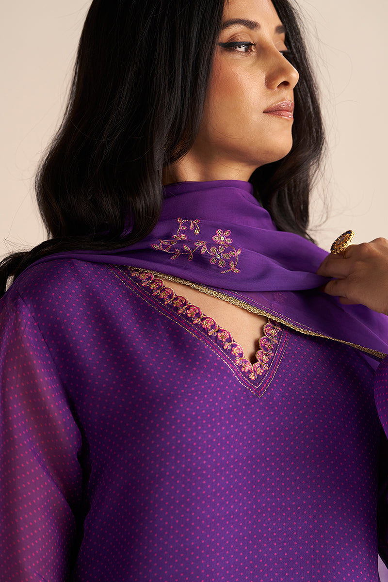 front face view Buy Purple Kora Silk Festive Kurta Set