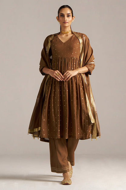 Dhiyona GF Women's Toffee Zari Woven Festive Kurta Set
