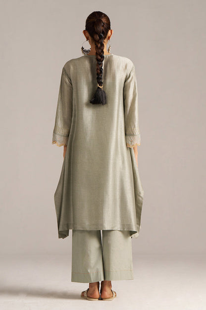 Dhiyona GF Women's Seagrass Grey Raw Silk Festive Kurta Set